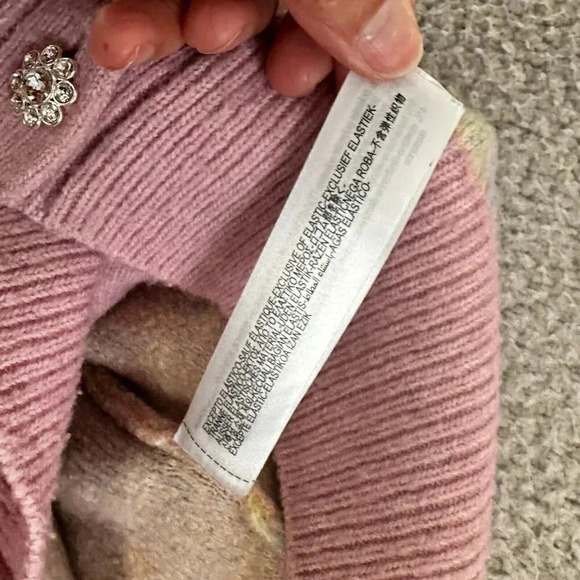 Zara Pastel Cardigan Womens Medium Rhinestone Jewel Buttons Blogger Fave Argyle - Picture 14 of 16